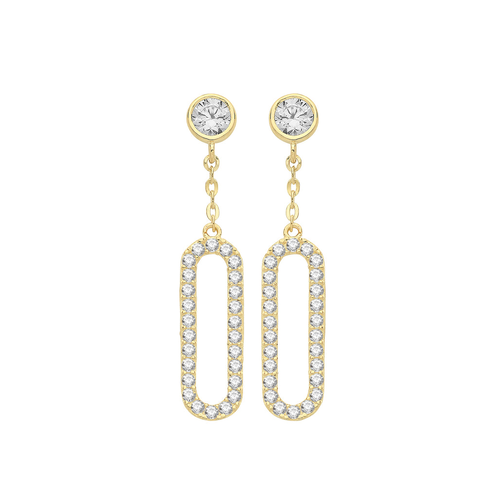 9CT YELLOW GOLD CZ CLOSED CURVE DROP EARRINGS
