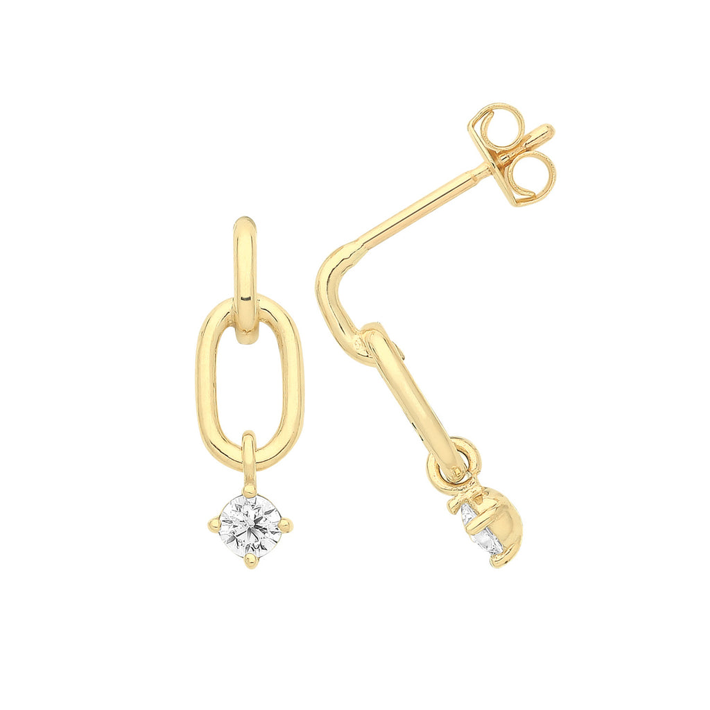 9CT YELLOW GOLD OVAL LINK STUD WITH HANGING CZ
