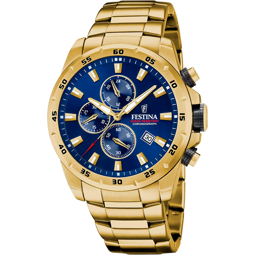 Festina Men's Chronograph Blue Dial Gold Bracelet