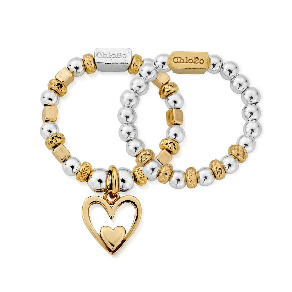 ChloBo Mixed Metal Inner Love Set of 2 Rings
