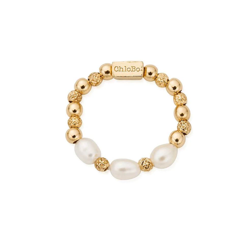 Triple Sparkle Pearl Ring (Medium)
