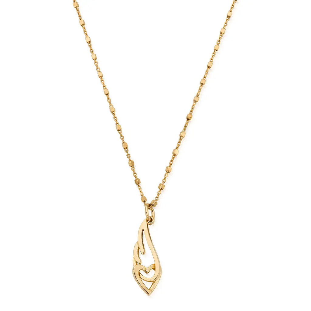 ChloBo Delicate Cube Chain Interlocking Heart And Angel Wing Necklace