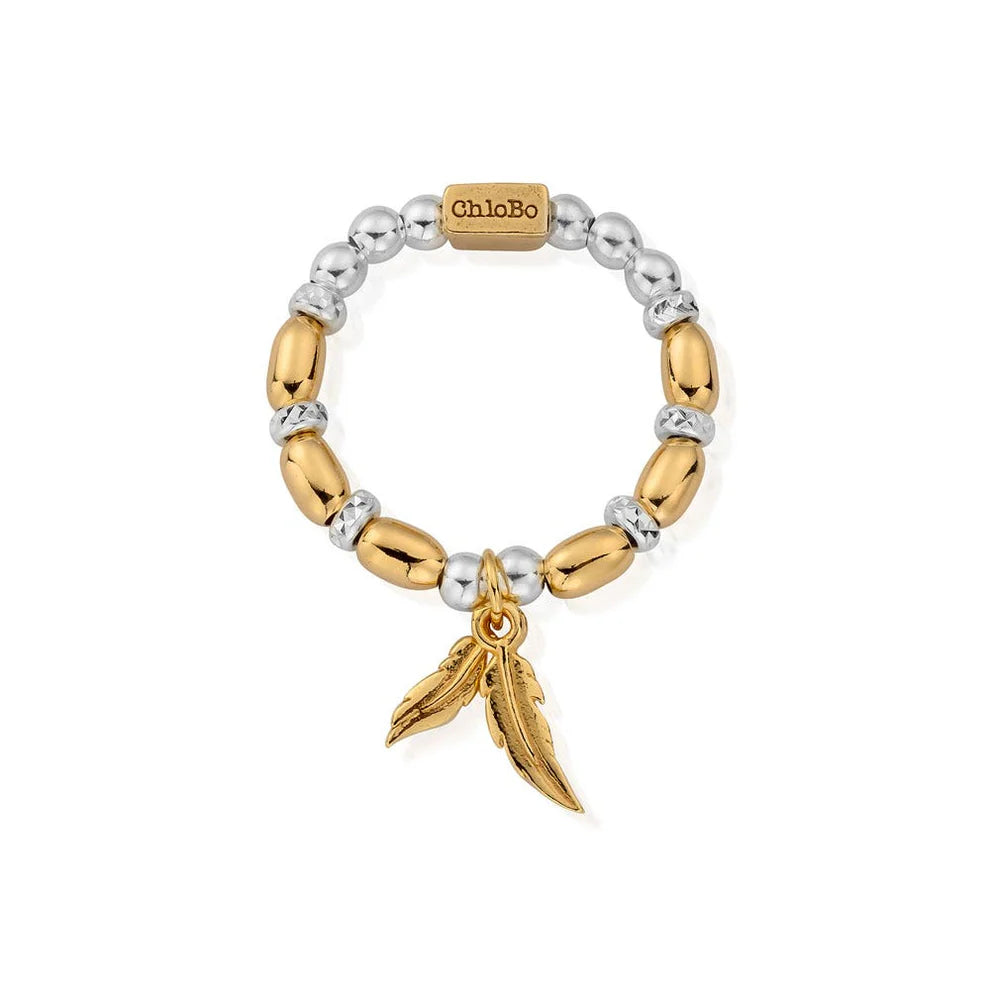 Mixed Metal Dainty Double Feather Ring (Medium)