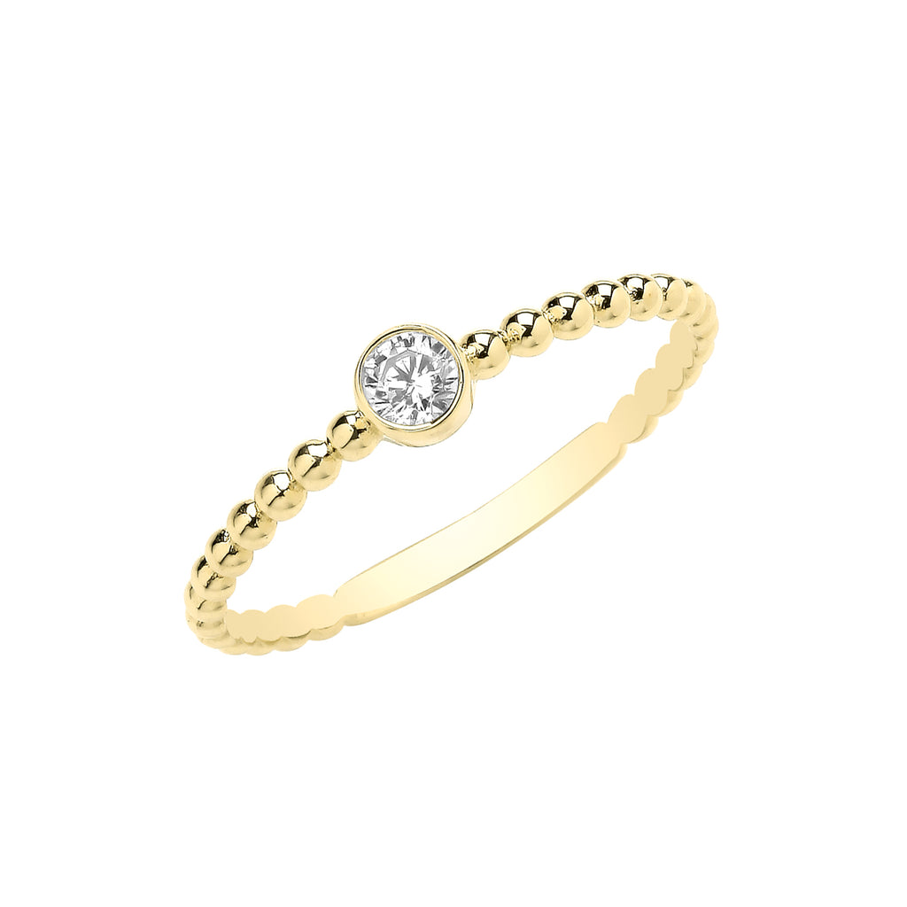 9CT YELLOW GOLD SINGLE CZ BOBBLE RING