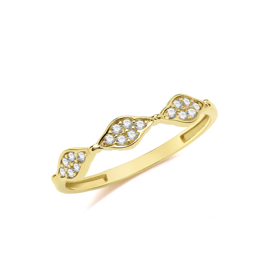 9CT YELLOW GOLD CZ WAVE RING