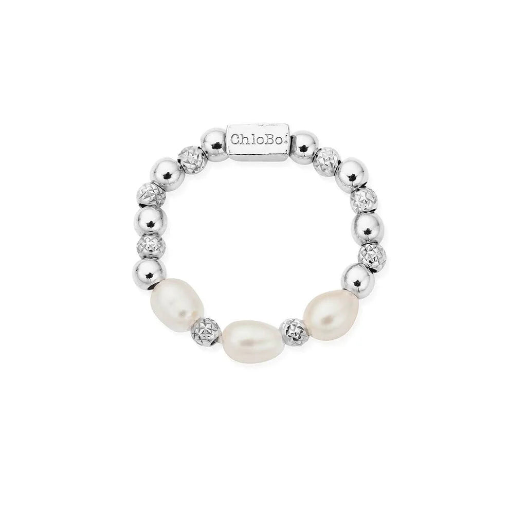Triple Sparkle Pearl Ring (Medium)