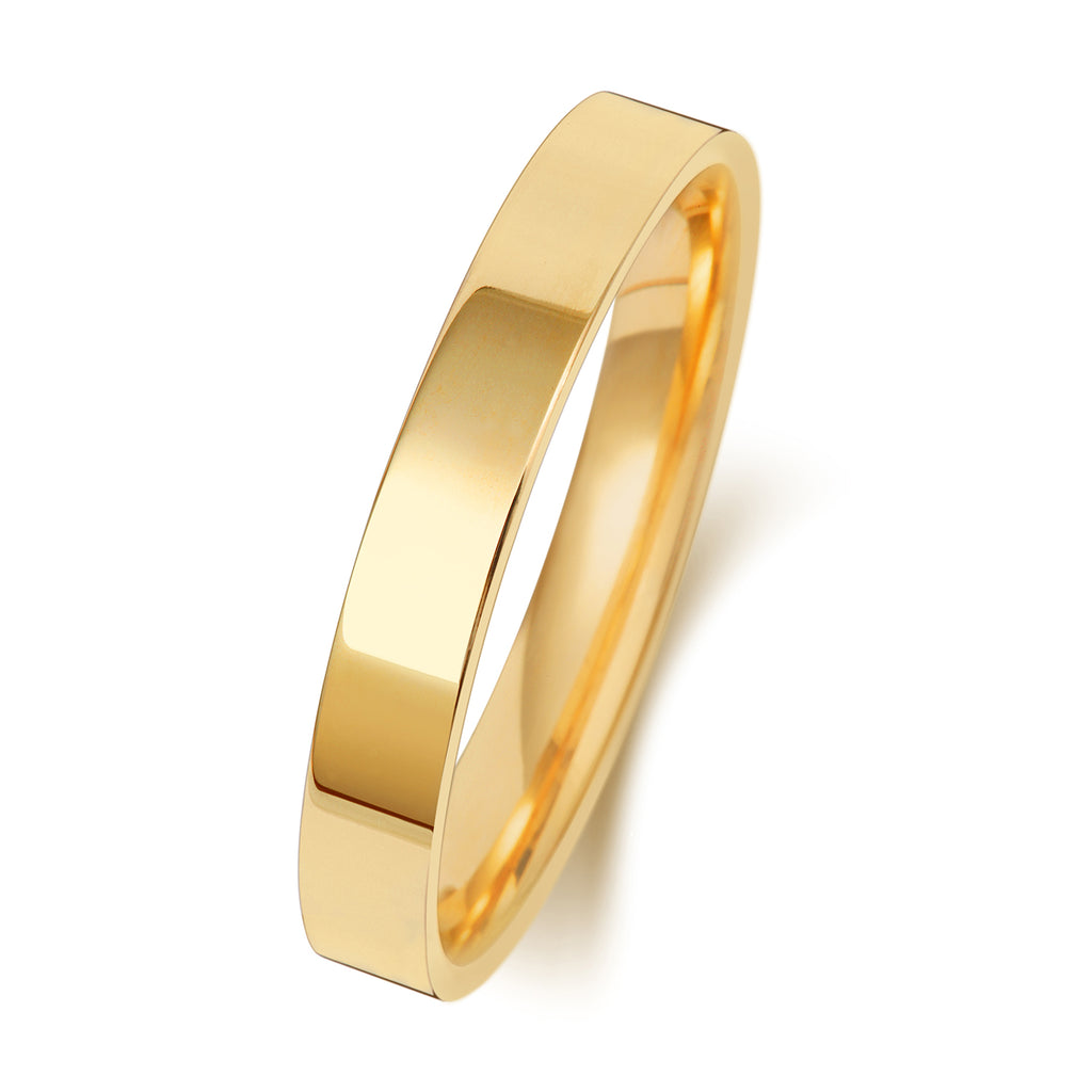 9ct Yellow Gold 3mm Flat Court Wedding Ring