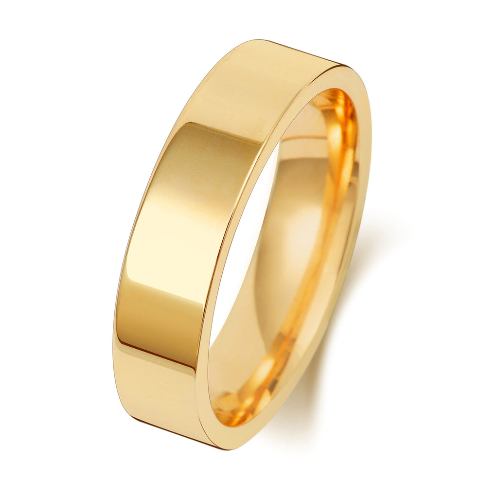 9ct Yellow Gold Flat Court Wedding Ring 5MM