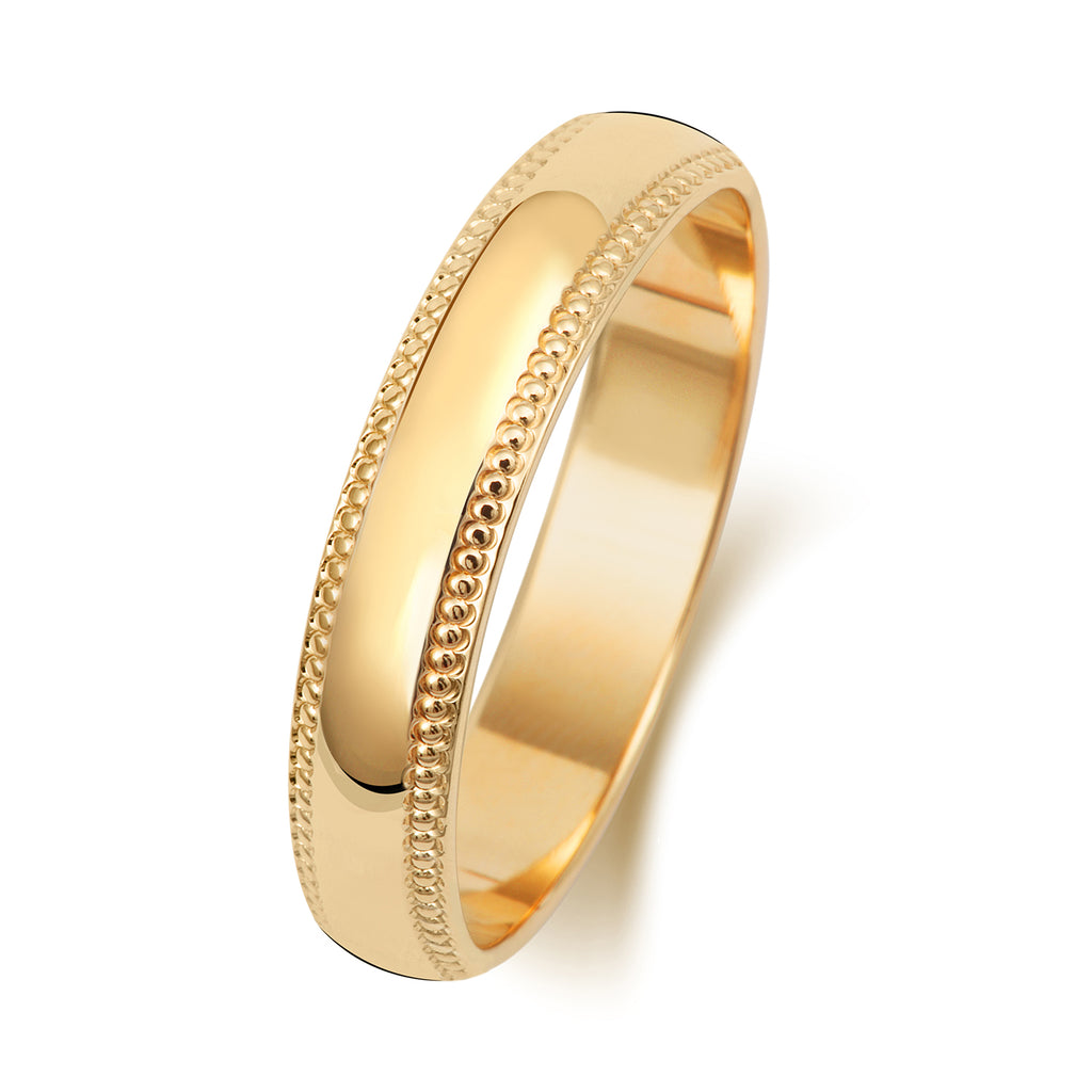 9ct  Yellow Gold 4mm D Shape Millgrain Wedding Ring