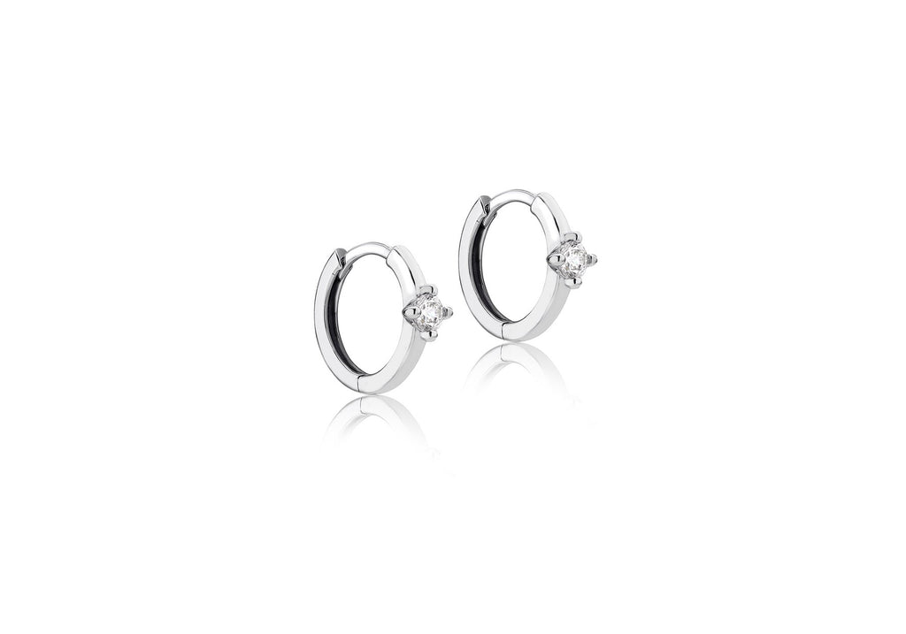 9CT WHITE GOLD CZ 13MM POLISHED HOOP CREOLE EARRINGS