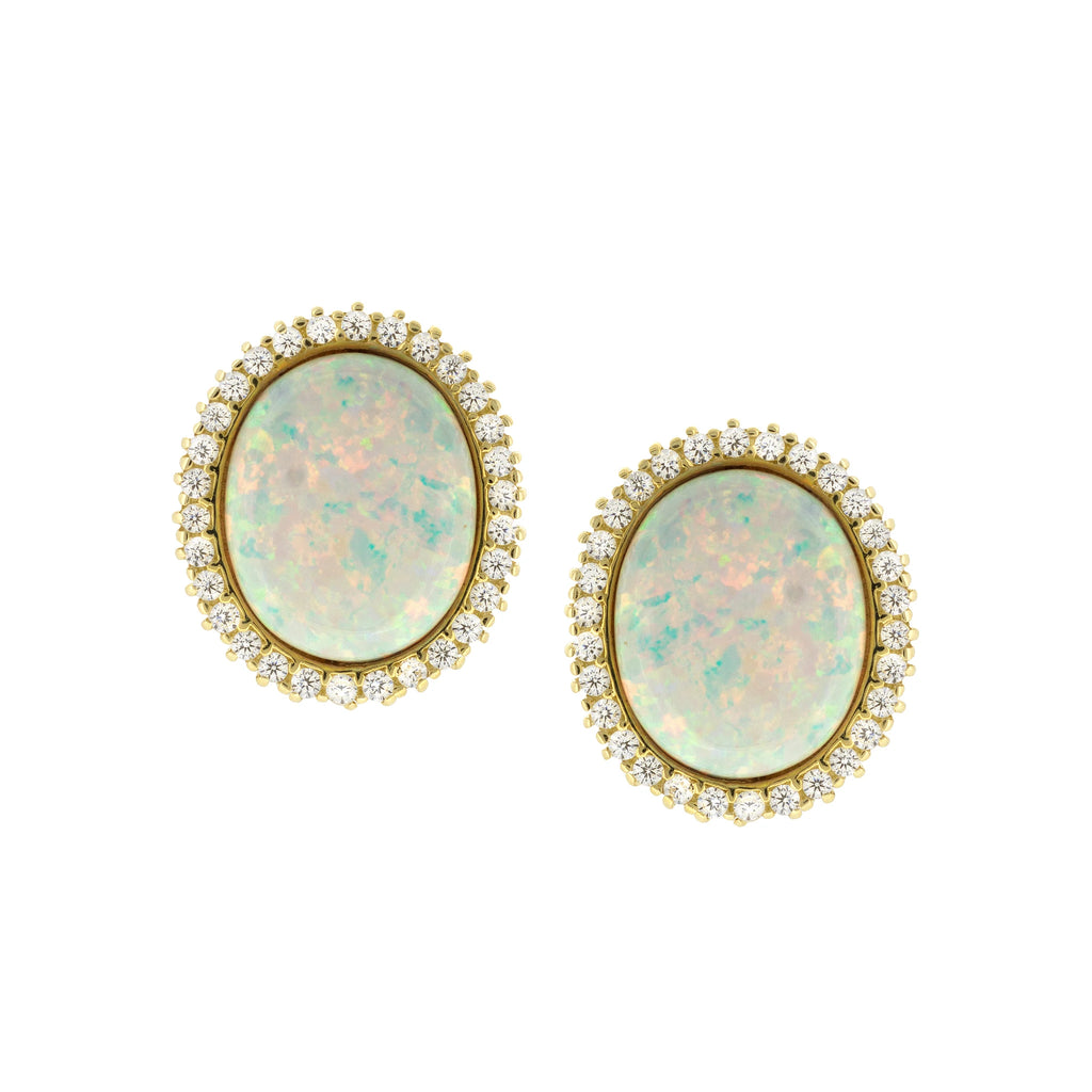 9ct Gold Opal & Cubic Zirconia Earrings