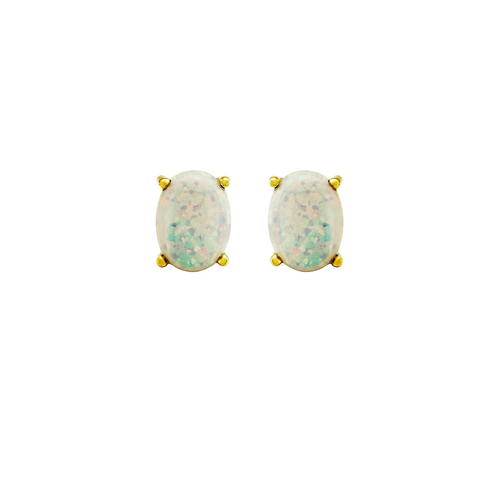 9ct C.Opal Yellow Gold Four Claw Oval Stud 8x6