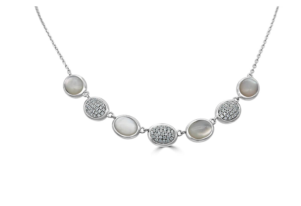 Sterling silver mother of pearl and cubic zirconia necklet