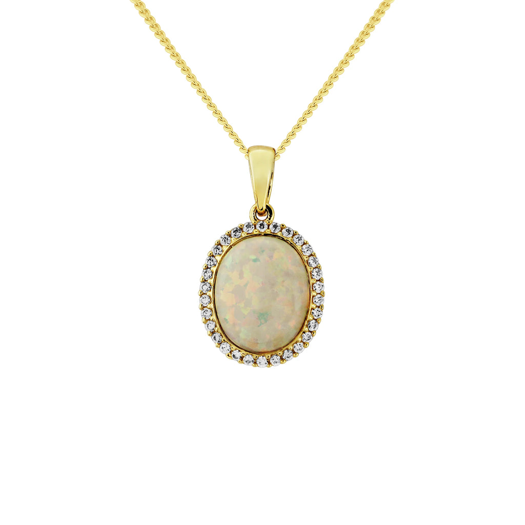 9ct Gold Opal and Cubic Zirconia Pendant