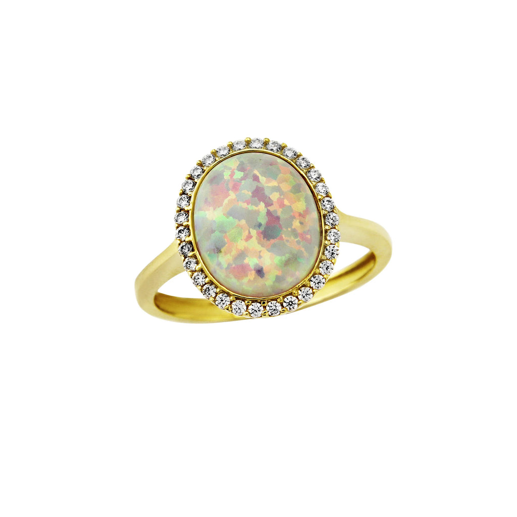 9ct Yellow Gold Opal and Cubic Ring