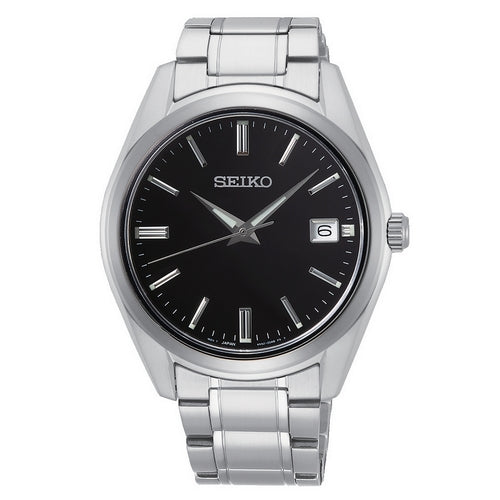 Seiko Quartz Gents Stainless Steel Black Dial Bracelet Watch